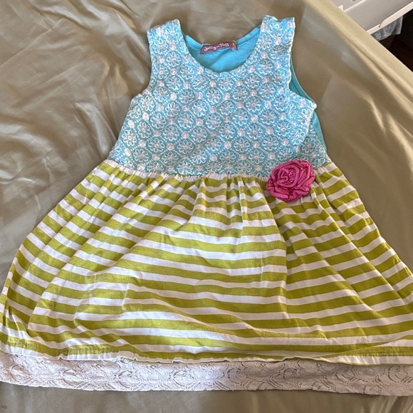 Jelly The Pug Other - Jelly the Pug teal and Green Striped Kids Dress